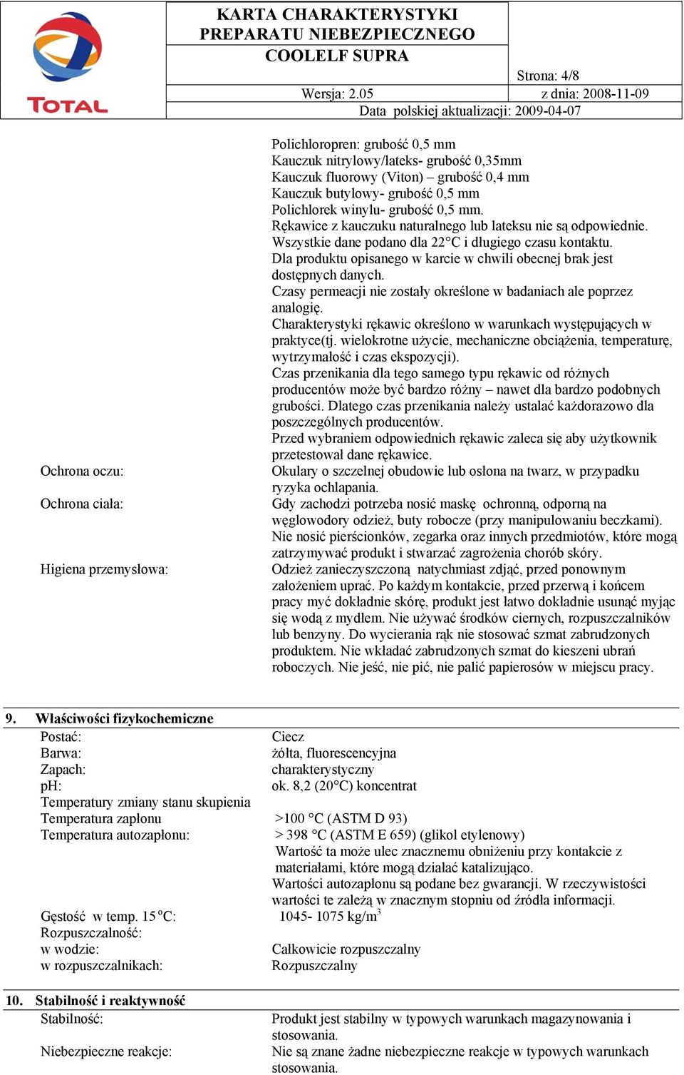 Dla produktu opisanego w karcie w chwili obecnej brak jest dostępnych danych. Czasy permeacji nie zostały określone w badaniach ale poprzez analogię.