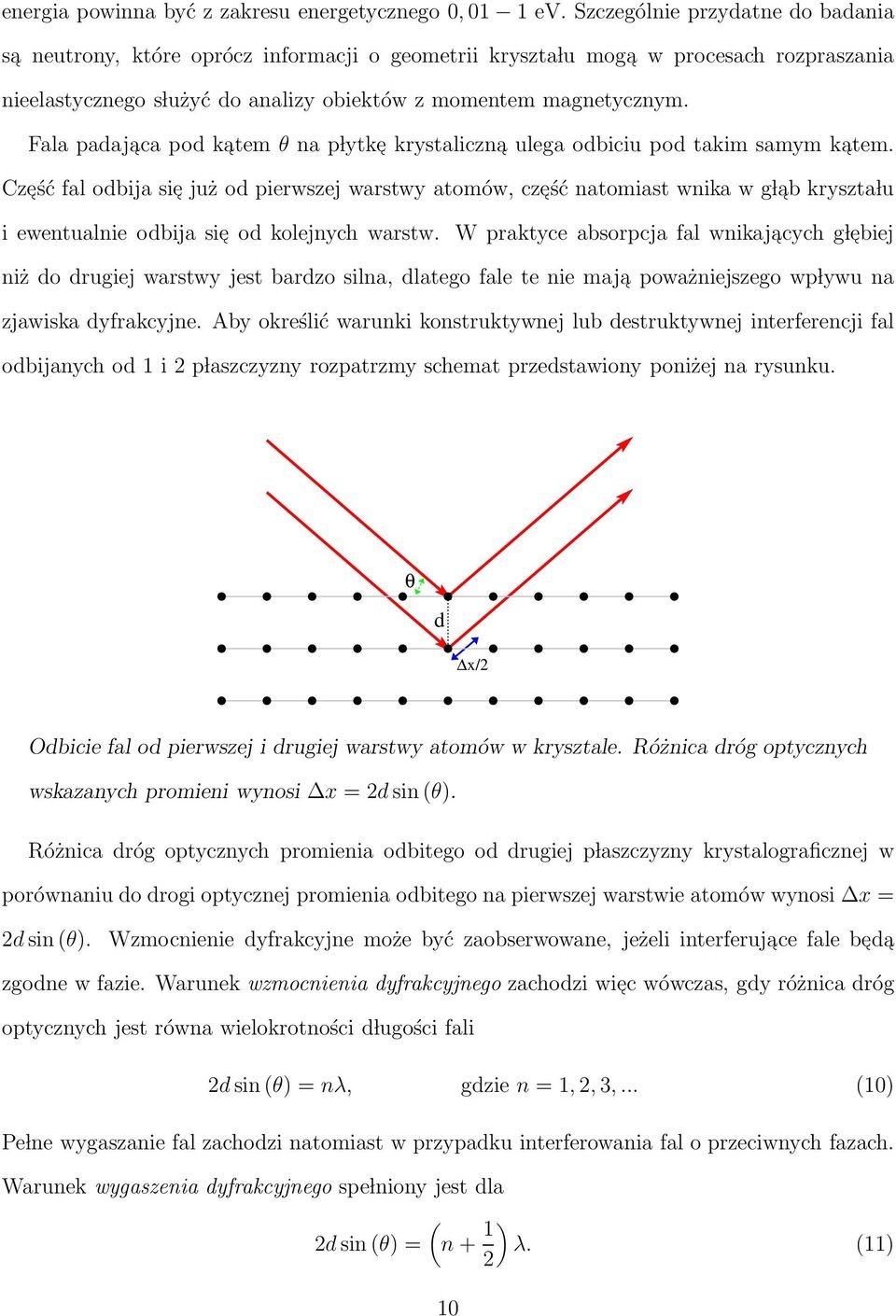 Fala padaja ca pod ka tem θ na p lytke krystaliczna ulega odbiciu pod takim samym ka tem.