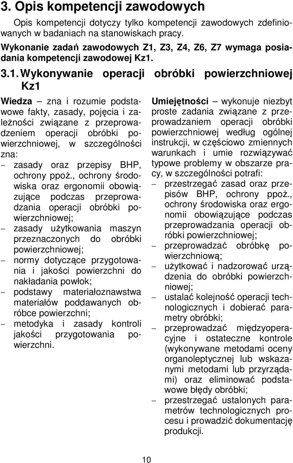 Z3, Z4, Z6, Z7 wymaga posiadania kompetencji zawodowej Kz1.