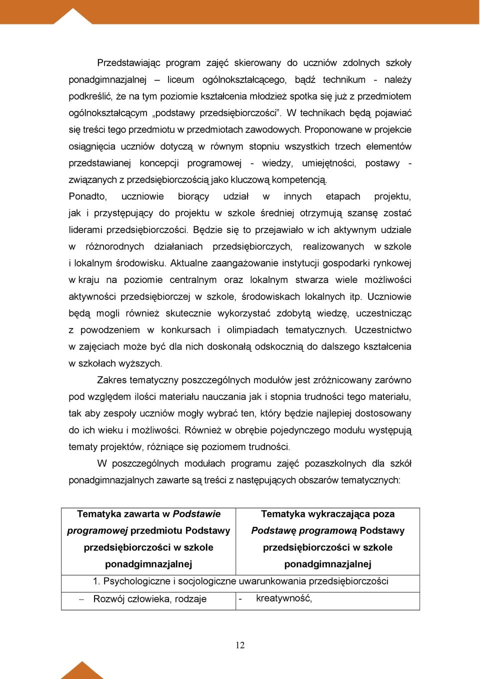 Proponowane w projekcie osiągnięcia uczniów dotyczą w równym stopniu wszystkich trzech elementów przedstawianej koncepcji programowej - wiedzy, umiejętności, postawy - związanych z