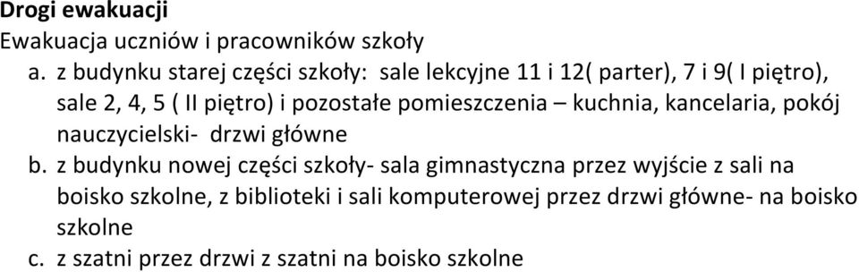 pozostałe pomieszczenia kuchnia, kancelaria, pokój nauczycielski- drzwi główne b.