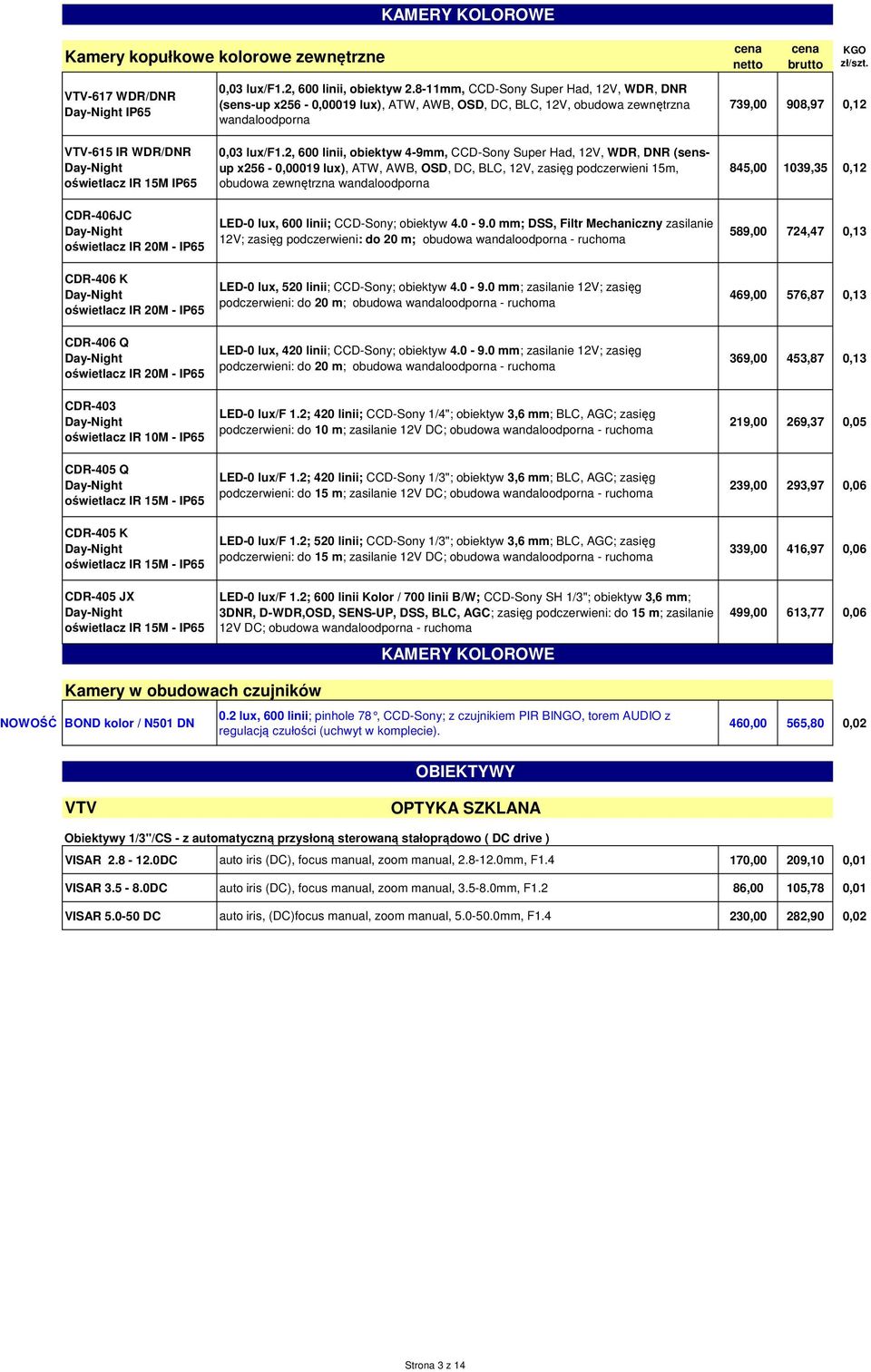 2, 600 linii, obiektyw 4-9mm, CCD-Sony Super Had, 12V, WDR, DNR (sensup x256-0,00019 lux), ATW, AWB, OSD, DC, BLC, 12V, zasięg podczerwieni 15m, obudowa zewnętrzna wandaloodporna LED-0 lux, 600