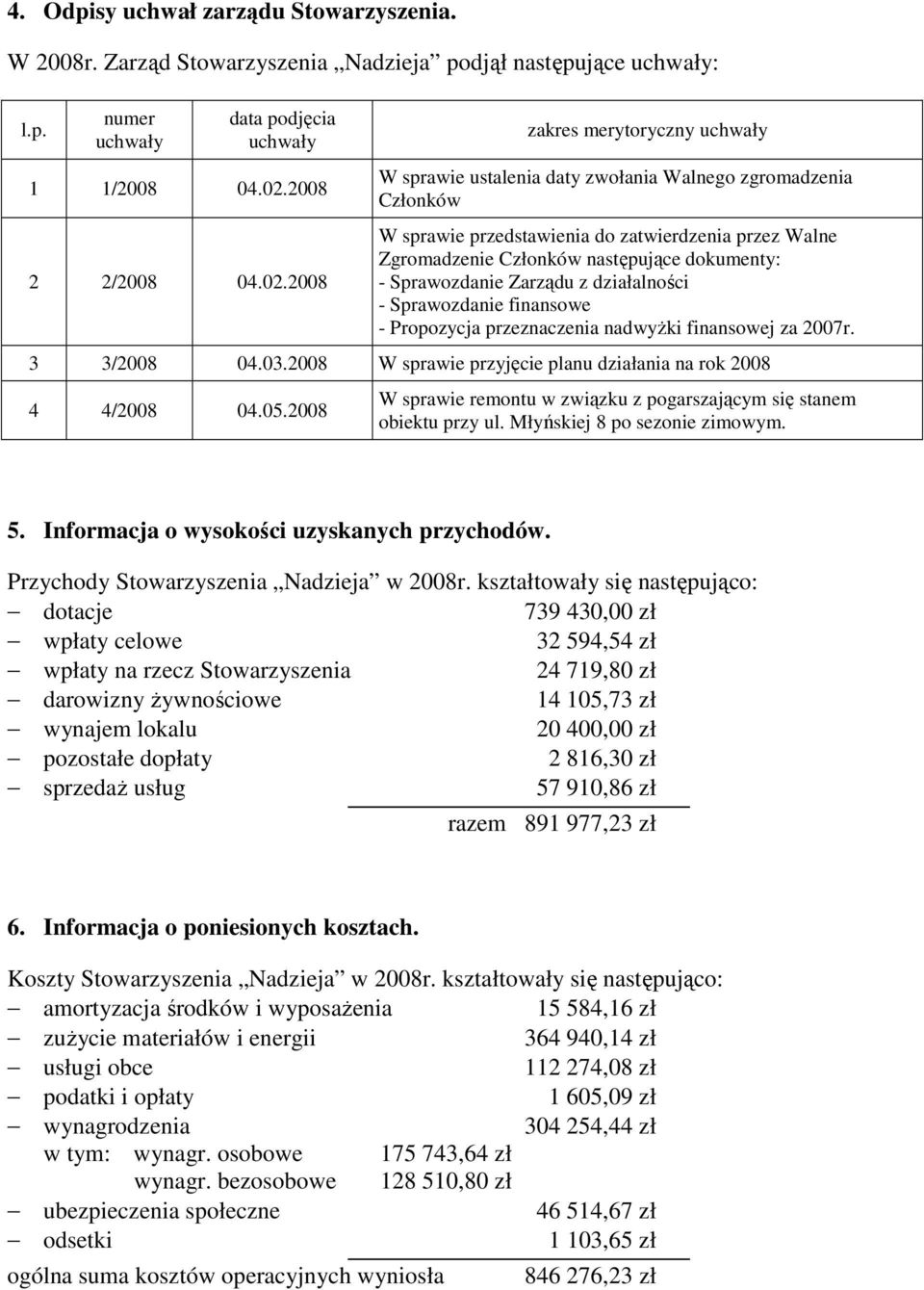 2008 zakres merytoryczny uchwały W sprawie ustalenia daty zwołania Walnego zgromadzenia Członków W sprawie przedstawienia do zatwierdzenia przez Walne Zgromadzenie Członków następujące dokumenty: -