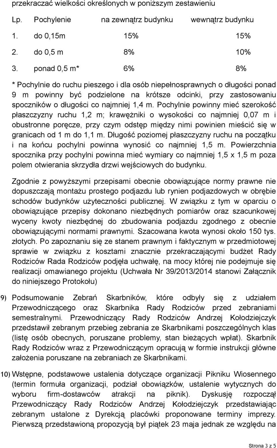 Pochylnie powinny mieć szerokość płaszczyzny ruchu 1,2 m; krawężniki o wysokości co najmniej 0,07 m i obustronne poręcze, przy czym odstęp między nimi powinien mieścić się w granicach od 1 m do 1,1 m.