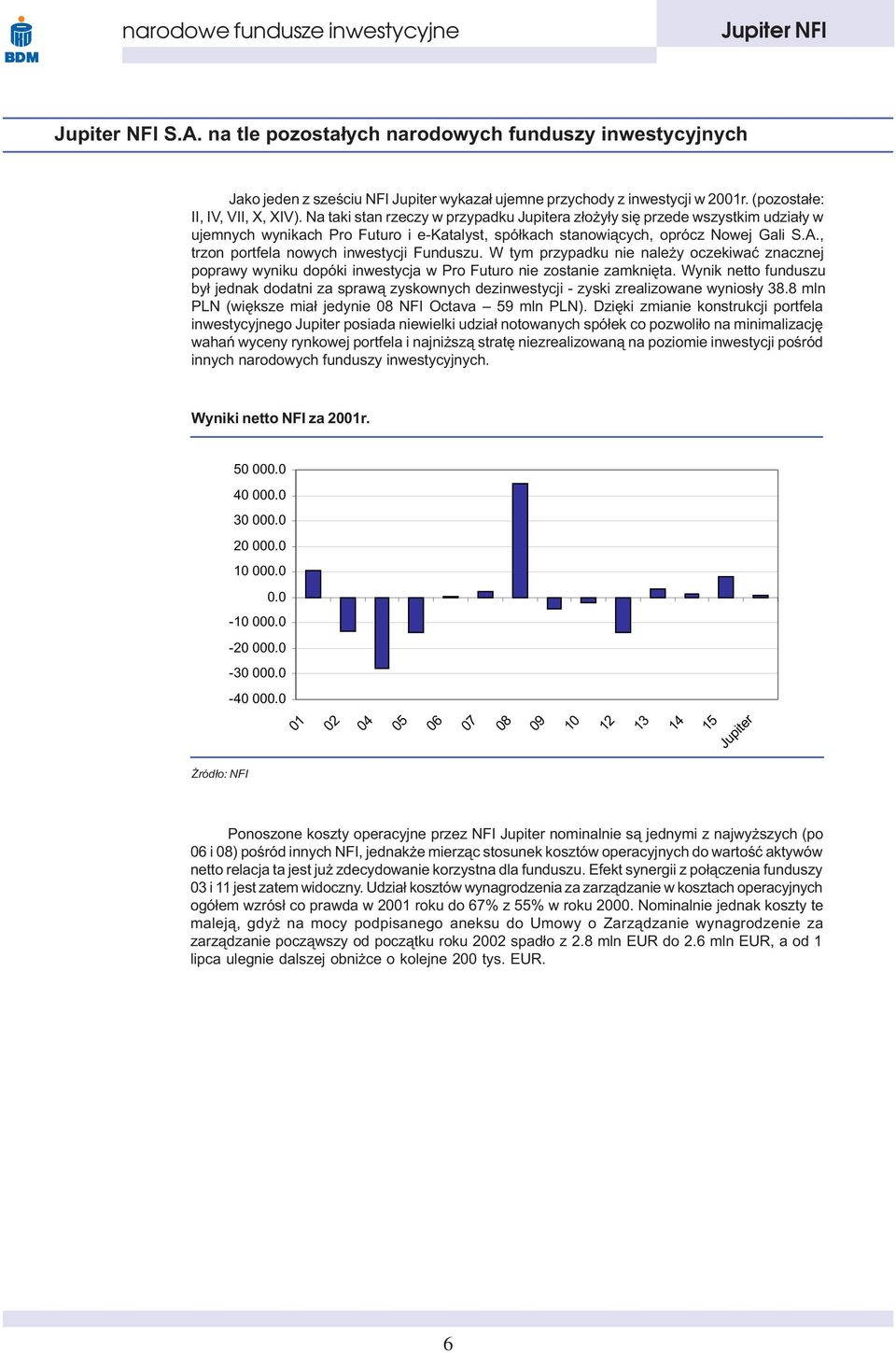 , trzon portfela nowych inwestycji Funduszu. W tym przypadku nie nale y oczekiwaæ znacznej poprawy wyniku dopóki inwestycja w Pro Futuro nie zostanie zamkniêta.