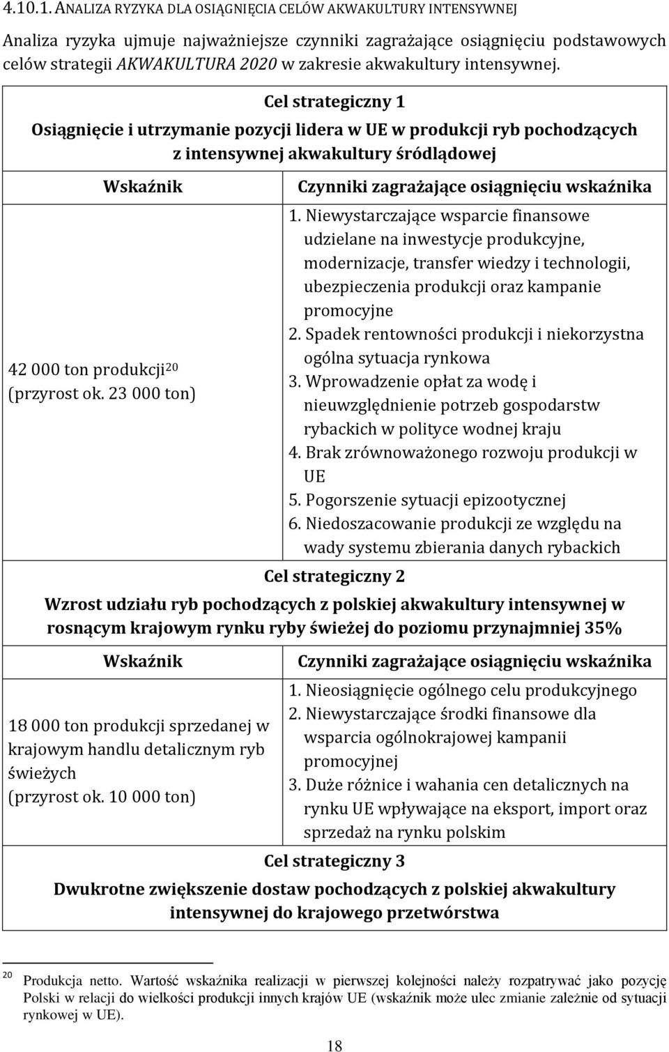 Cel strategiczny 1 Osiągnięcie i utrzymanie pozycji lidera w UE w produkcji ryb pochodzących z intensywnej akwakultury śródlądowej Wskaźnik 42 000 ton produkcji 20 (przyrost ok.