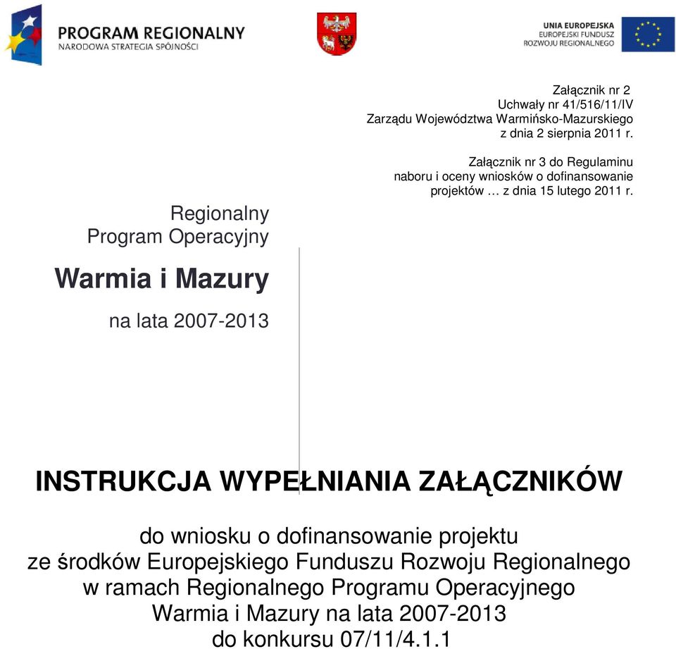 dofinansowanie projektów z dnia 15 lutego 2011 r.