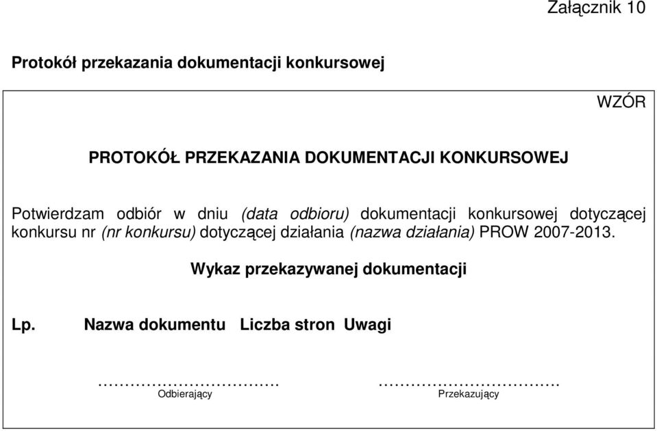 dotyczącej konkursu nr (nr konkursu) dotyczącej działania (nazwa działania) PROW 2007-2013.