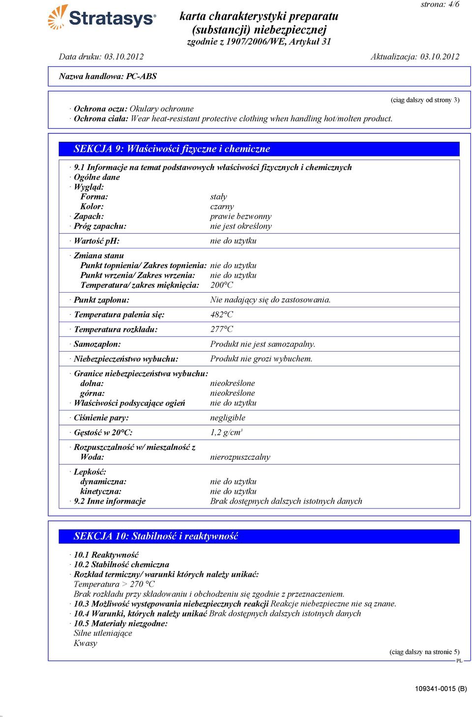 1 Informacje na temat podstawowych właściwości fizycznych i chemicznych Ogólne dane Wygląd: Forma: stały Kolor: czarny Zapach: prawie bezwonny Próg zapachu: nie jest określony Wartość ph: nie do