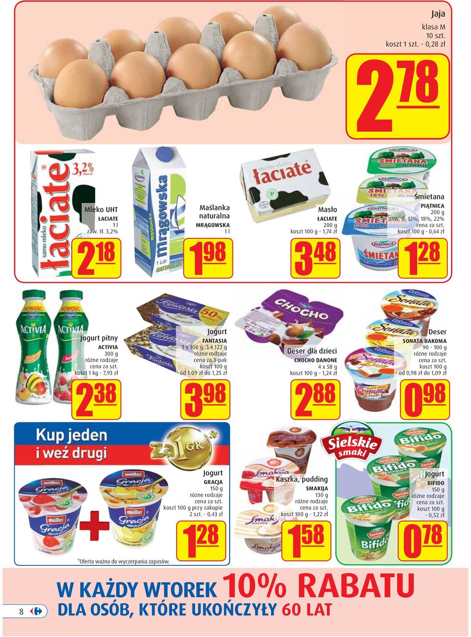 12%, 18%, 22% koszt 100 g - 0,64 zł 1 28 Jogurt pitny ACTIVIA 300 g koszt 1 kg - 7,93 zł 2 38 Jogurt FANTASIA 3 x 106 g, 3 x 122 g cena za 3-pak koszt 100 g - od 1,09 zł do 1,25 zł 3 98 Deser dla