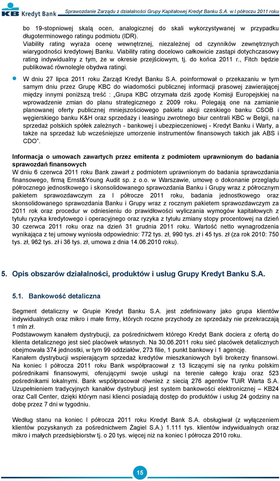 Viability rating docelowo całkowicie zastąpi dotychczasowy rating indywidualny z tym, że w okresie przejściowym, tj. do końca 2011 r., Fitch będzie publikować równolegle obydwa ratingi.