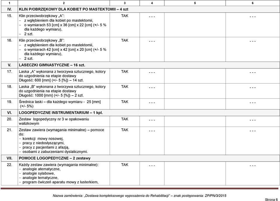 Klin przeciwobrzękowy B : z wgłębieniem dla kobiet po mastektomii, o wymiarach 42 [cm] x 42 [cm] x 20 [cm] (+/- 5 % dla każdego wymiaru), V. LASECZKI GIMNASTYCZNE 16 szt. 17.