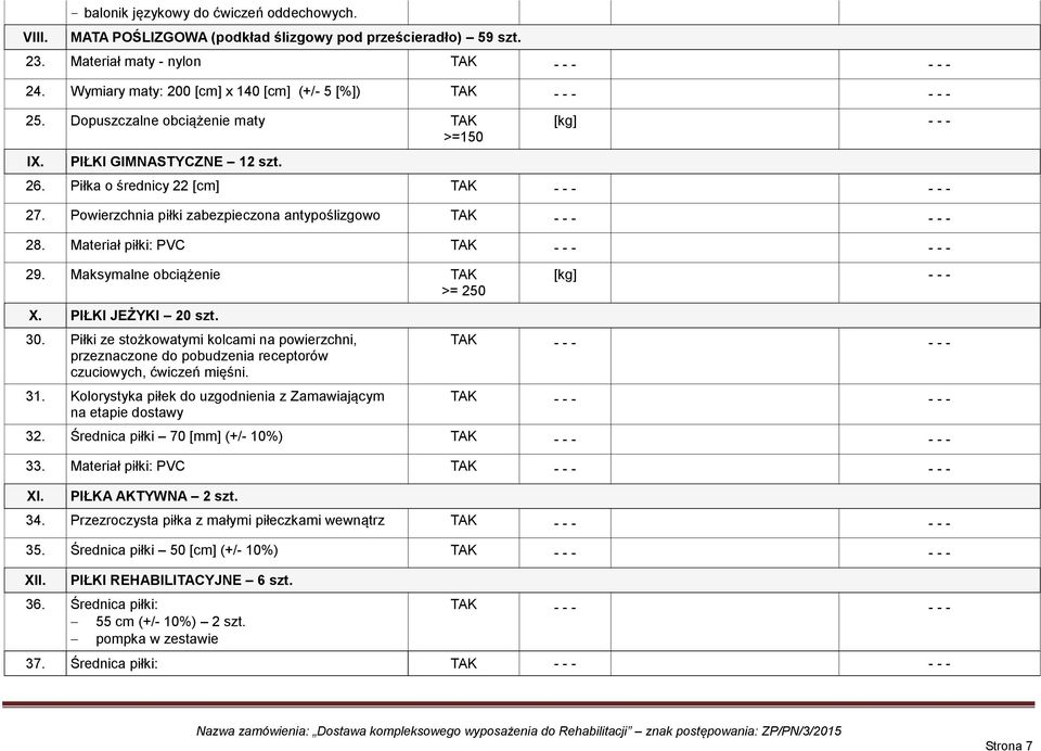 Maksymalne obciążenie TAK >= 250 X. PIŁKI JEŻYKI 20 szt. 30. Piłki ze stożkowatymi kolcami na powierzchni, przeznaczone do pobudzenia receptorów czuciowych, ćwiczeń mięśni. 31.