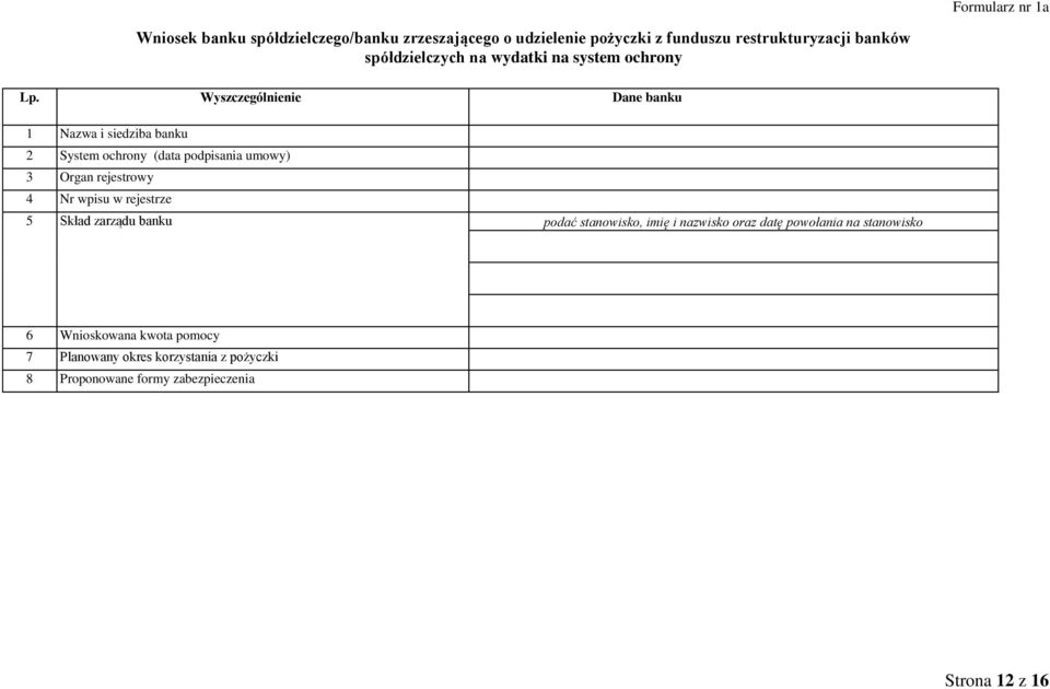 Wyszczególnienie Dane banku 1 Nazwa i siedziba banku 2 System ochrony (data podpisania umowy) 3 Organ rejestrowy 4 Nr wpisu w