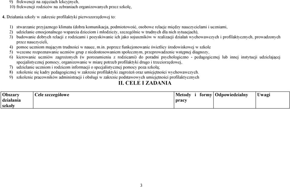 emocjonalnego wsparcia dzieciom i młodzieży, szczególnie w trudnych dla nich sytuacjach), 3) budowanie dobrych relacji z rodzicami i pozyskiwanie ich jako sojuszników w realizacji działań