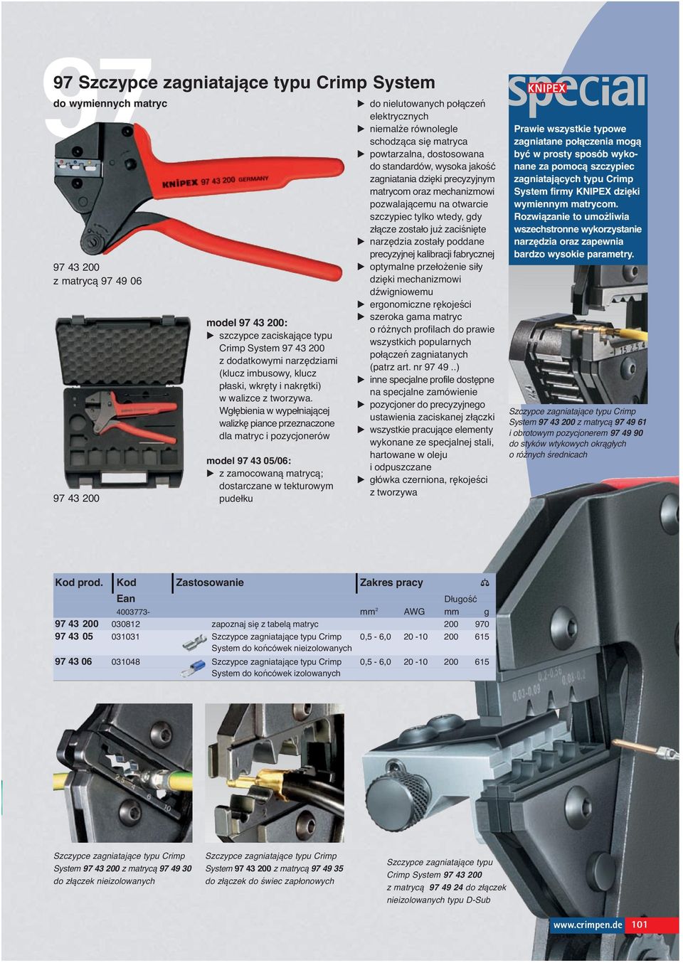 Wgłębienia w wypełniającej walizkę piance przeznaczone dla matryc i pozycjonerów model 97 43 05/06: z zamocowaną matrycą; dostarczane w tekturowym pudełku do nielutowanych połączeń elektrycznych