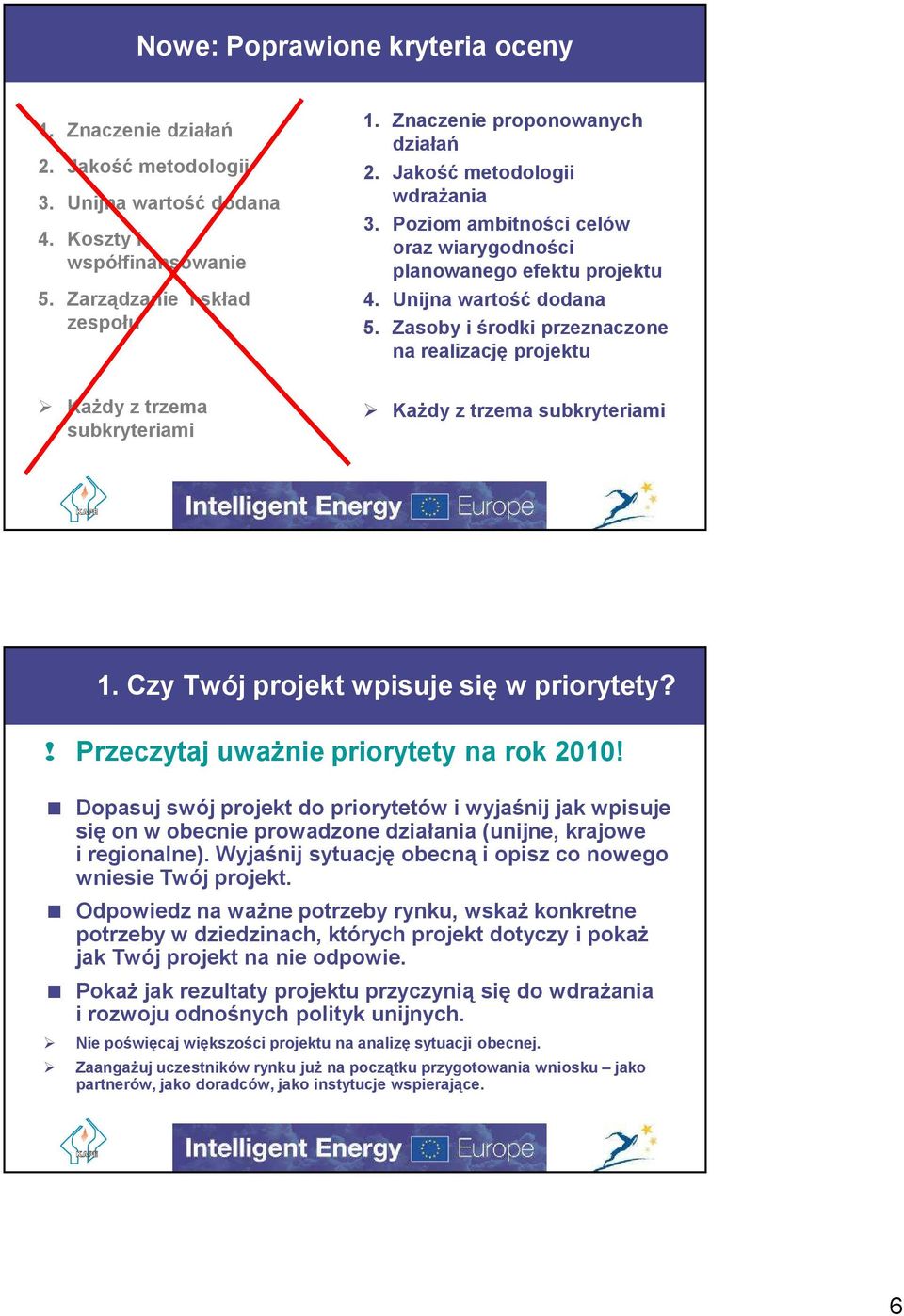 Zasoby i środki przeznaczone na realizację projektu Każdy z trzema subkryteriami Każdy z trzema subkryteriami 1. Czy Twój projekt wpisuje się w priorytety?! Przeczytaj uważnie priorytety na rok 2010!