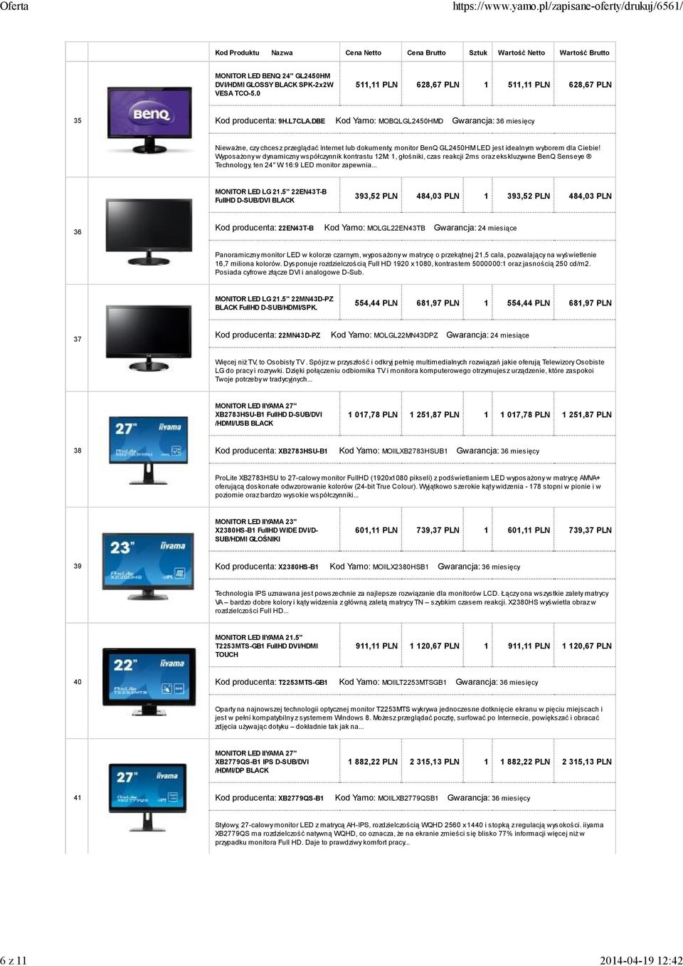 Wyposażony w dynamiczny współczynnik kontrastu 12M: 1, głośniki, czas reakcji 2ms oraz ekskluzywne BenQ Senseye Technology, ten 24" W 16:9 LED monitor zapewnia... MONITOR LED LG 21.