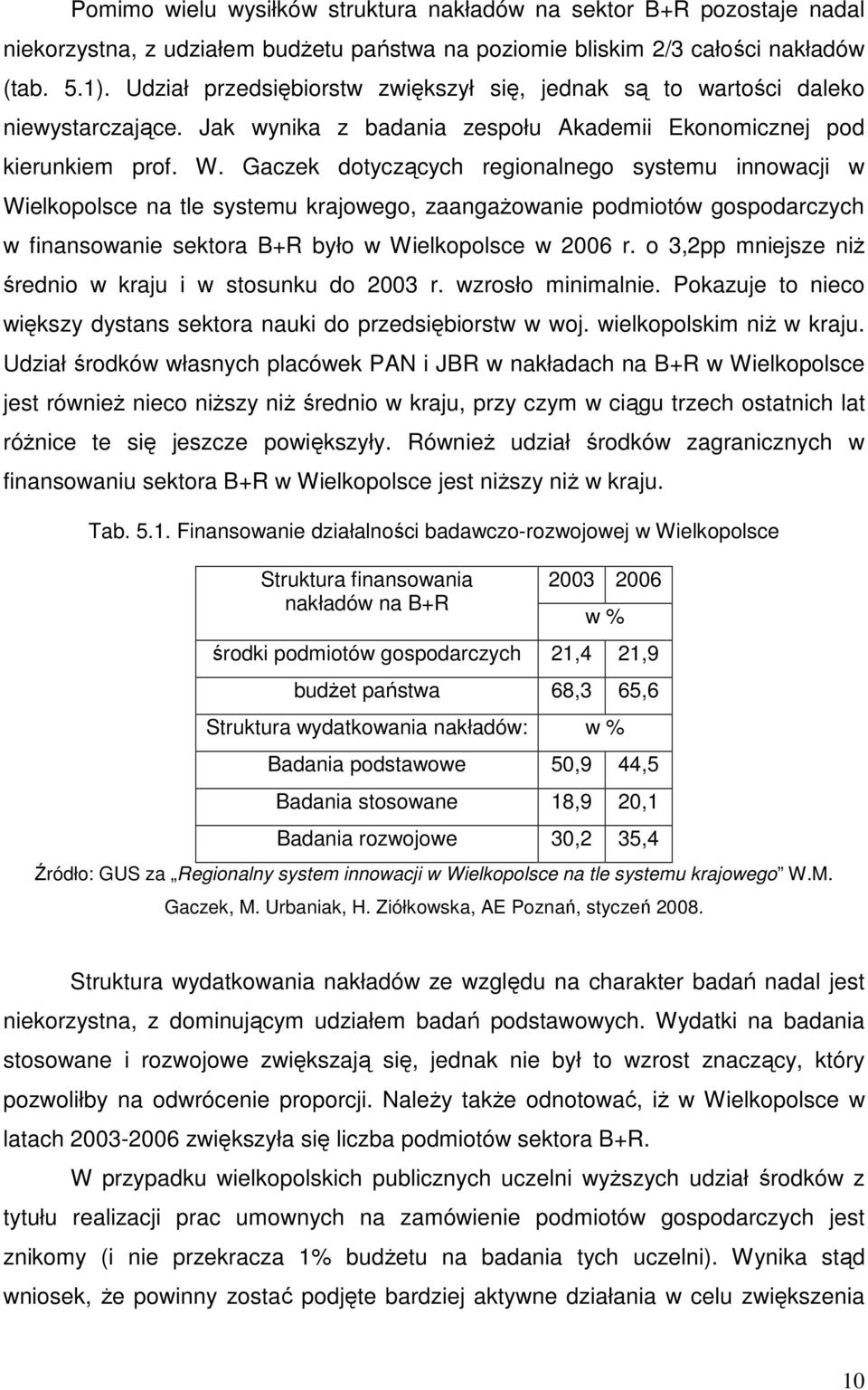 Gaczek dotyczących regionalnego systemu innowacji w Wielkopolsce na tle systemu krajowego, zaangaŝowanie podmiotów gospodarczych w finansowanie sektora B+R było w Wielkopolsce w 2006 r.