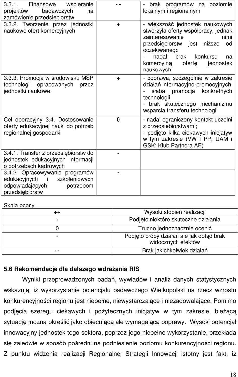 Opracowywanie programów edukacyjnych i szkoleniowych odpowiadających potrzebom przedsiębiorstw - - - brak programów na poziomie lokalnym i regionalnym + - większość jednostek naukowych stworzyła