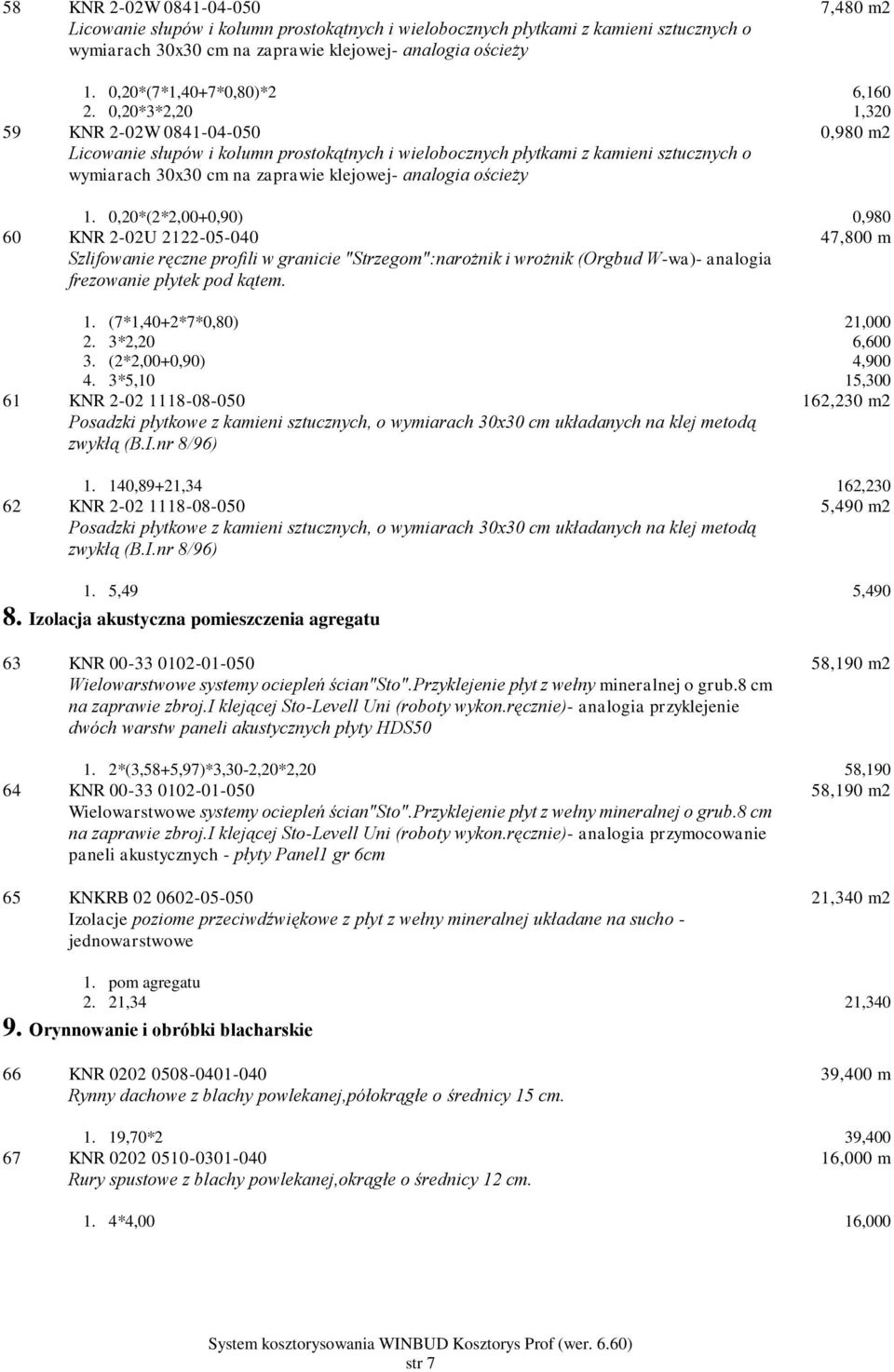 0,20*3*2,20 1,320 59 KNR 2-02W 0841-04-050 Licowanie słupów i kolumn prostokątnych i wielobocznych płytkami z kamieni sztucznych o wymiarach 30x30 cm na zaprawie klejowej- analogia ościeży 0,980 m2 1.