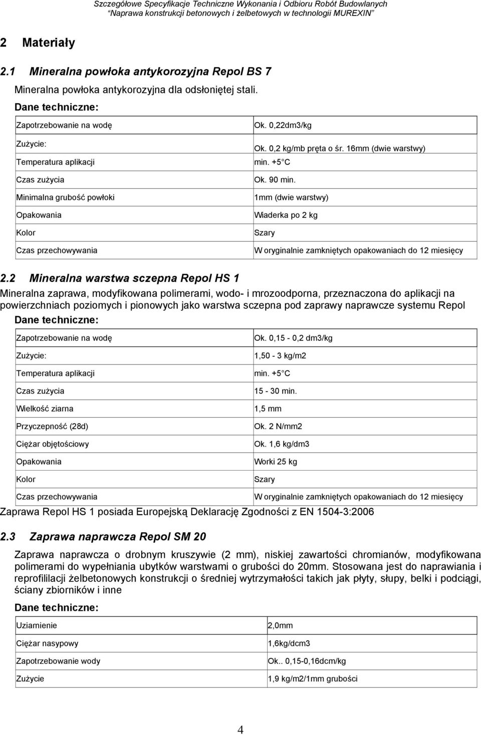 16mm (dwie warstwy) min. +5 C Ok. 90 min. 1mm (dwie warstwy) Wiaderka po 2 kg Szary W oryginalnie zamkniętych opakowaniach do 12 miesięcy 2.