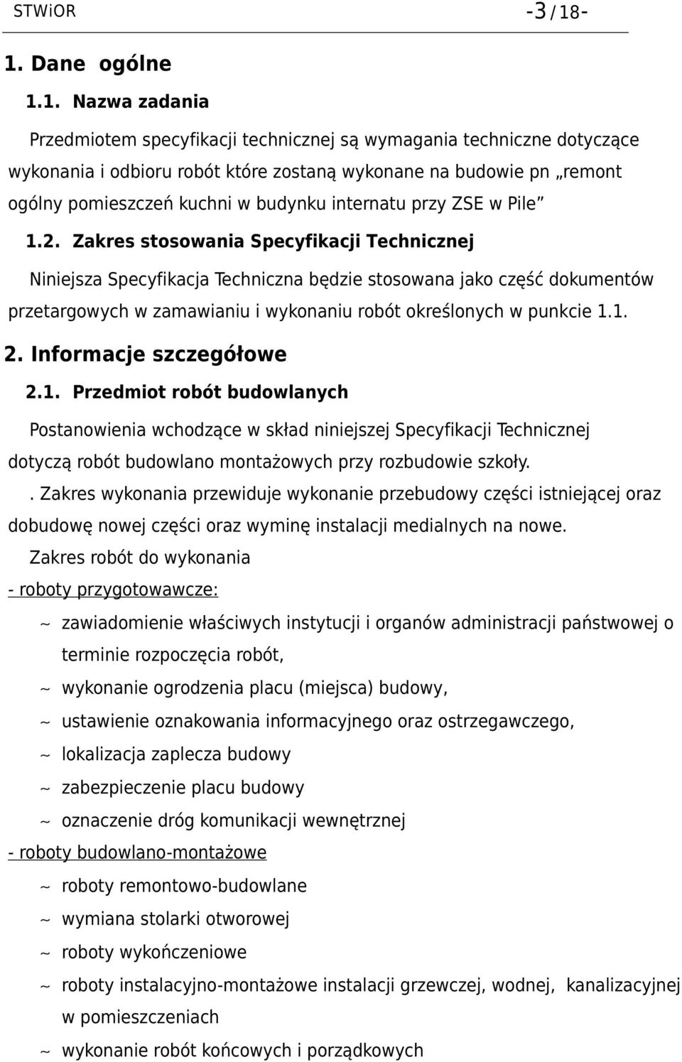 kuchni w budynku internatu przy ZSE w Pile 1.2.