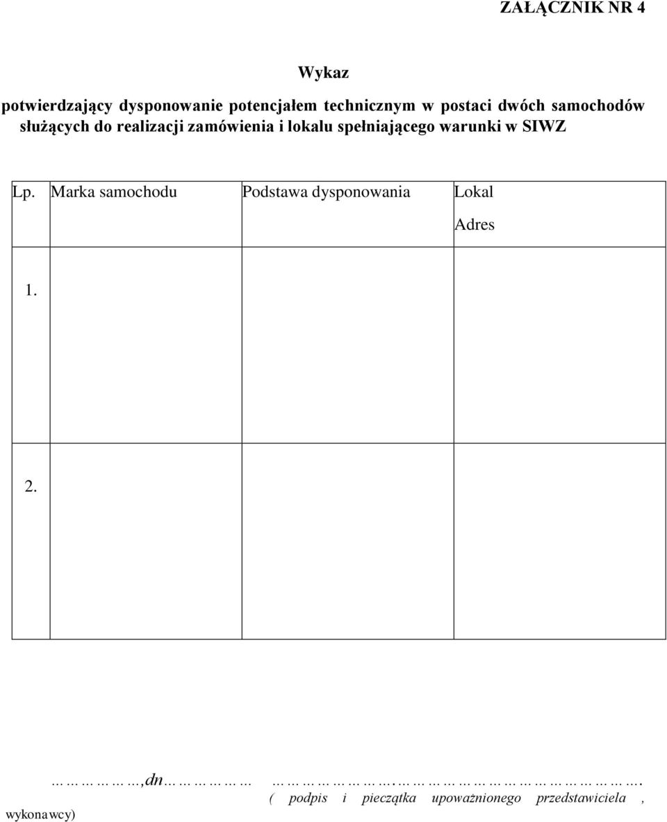 spełniającego warunki w SIWZ Lp.