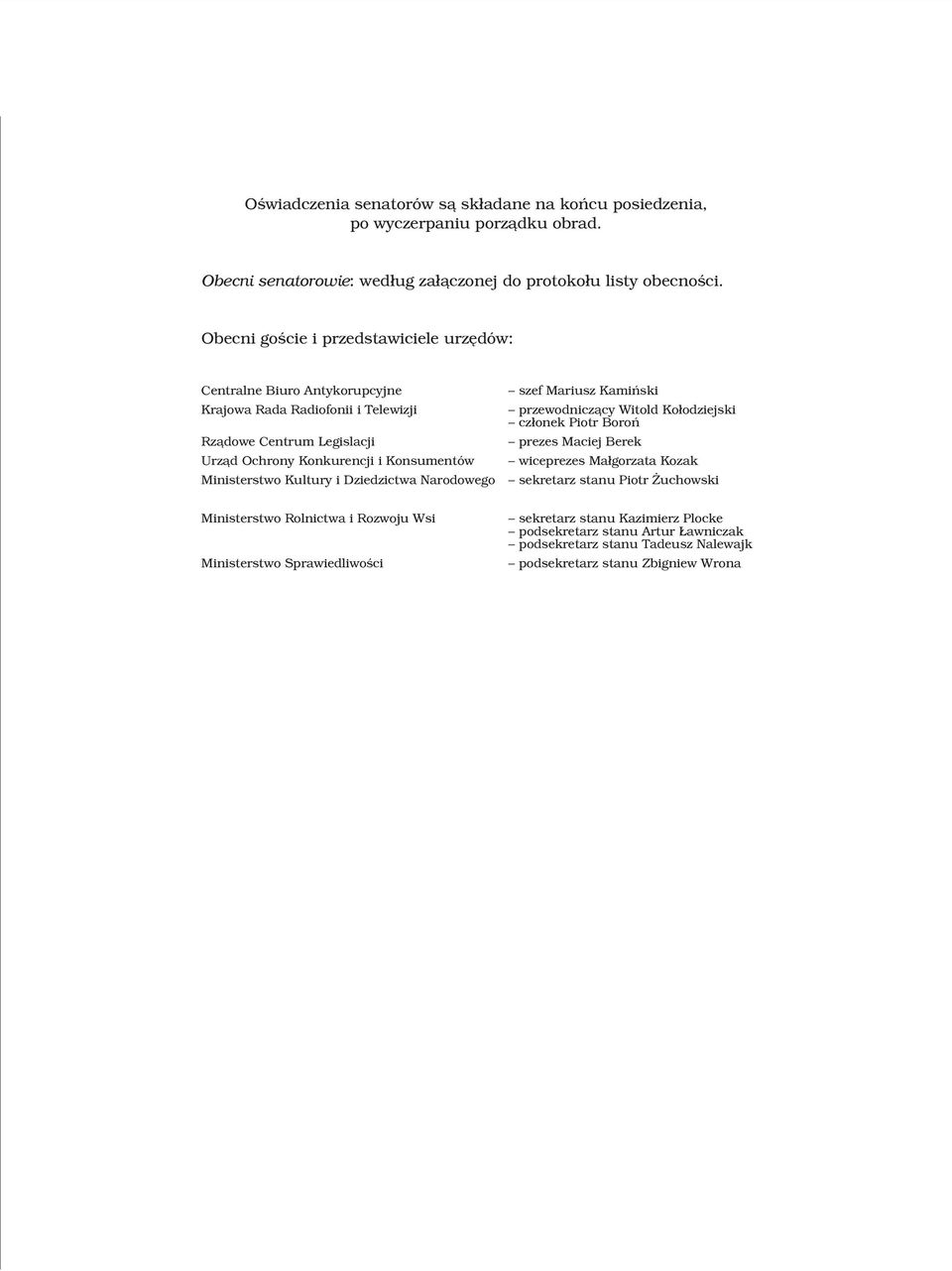 Ministerstwo Kultury i Dziedzictwa Narodowego szef Mariusz Kamiñski przewodnicz¹cy Witold Ko³odziejski cz³onek Piotr Boroñ prezes Maciej Berek wiceprezes Ma³gorzata Kozak sekretarz