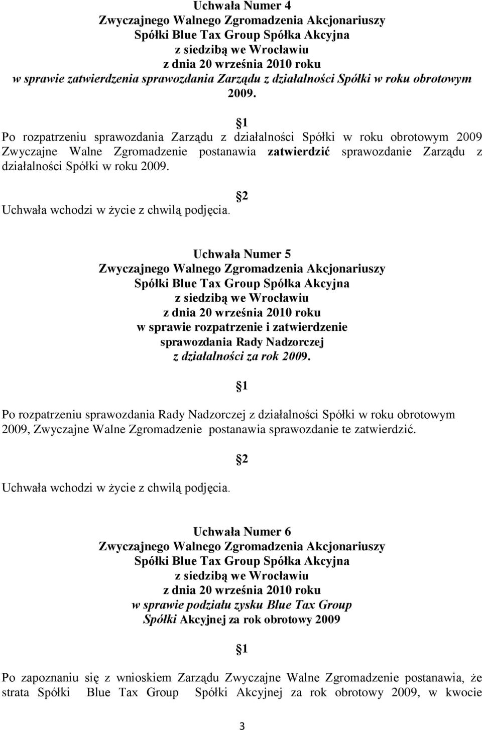 Uchwała Numer 5 Akcjonariuszy w sprawie rozpatrzenie i zatwierdzenie sprawozdania Rady Nadzorczej z działalności za rok 2009.