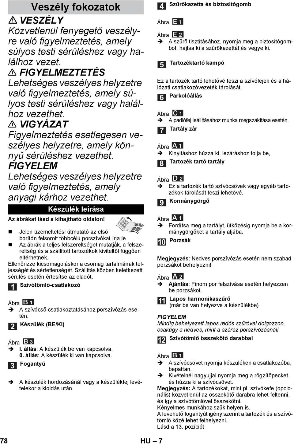 VIGYÁZAT Figyelmeztetés esetlegesen veszélyes helyzetre, amely könnyű sérüléshez vezethet. FIGYELEM Lehetséges veszélyes helyzetre való figyelmeztetés, amely anyagi kárhoz vezethet.