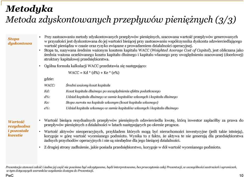 Stopa ta, nazywana średnim ważonym kosztem kapitału WACC (Weighted Average Cost of Capital), jest obliczana jako średnia ważona oczekiwanego kosztu kapitału dłużnego i kapitału własnego przy