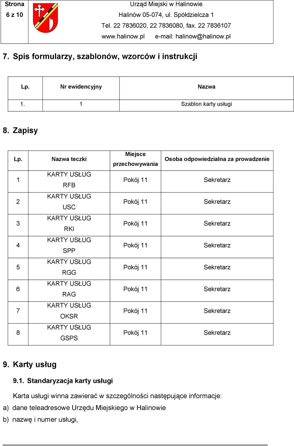 Nazwa teczki Miejsce przechowywania Osoba odpowiedzialna za prowadzenie 1 RFB 2 USC 3 RKI 4 SPP 5 RGG 6 RAG