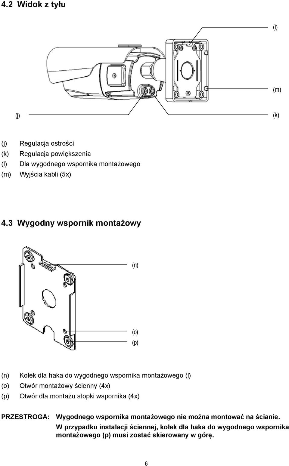 3 Wygodny wspornik montażowy (n) (o) (p) (n) (o) (p) Kołek dla haka do wygodnego wspornika montażowego (l) Otwór montażowy