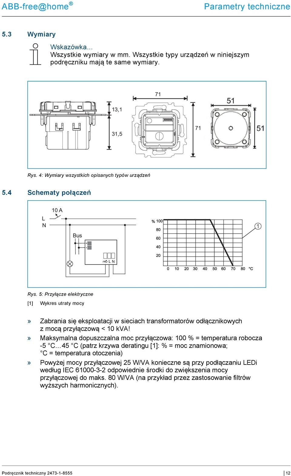 5: Przyłącze elektryczne [] Wykres utraty mocy» Zabrania się eksploatacji w sieciach transformatorów odłącznikowych z mocą przyłączową < 0 kva!