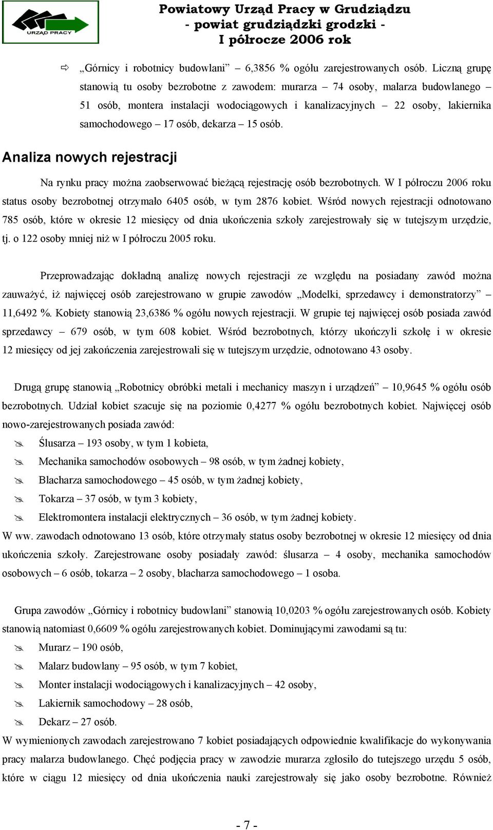 dekarza 15 osób. Analiza nowych rejestracji Na rynku pracy można zaobserwować bieżącą rejestrację osób bezrobotnych.