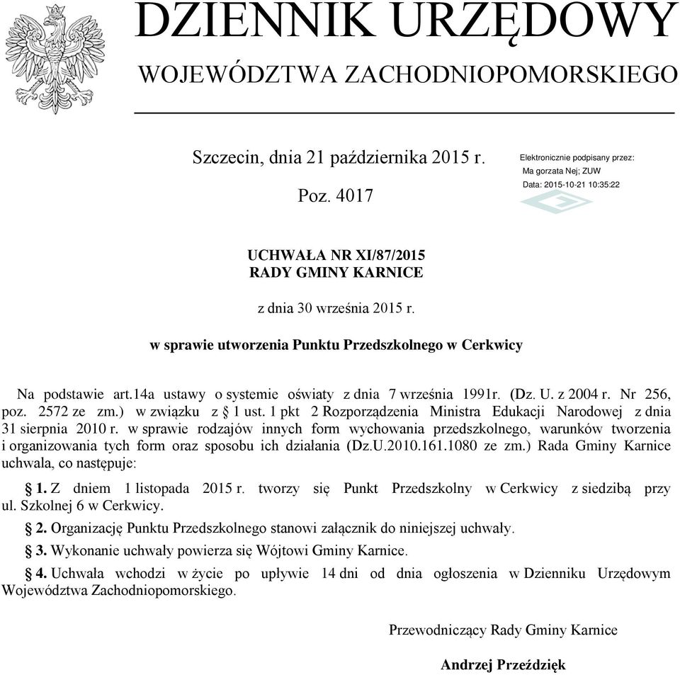 1 pkt 2 Rozporządzenia Ministra Edukacji Narodowej z dnia 31 sierpnia 2010 r.