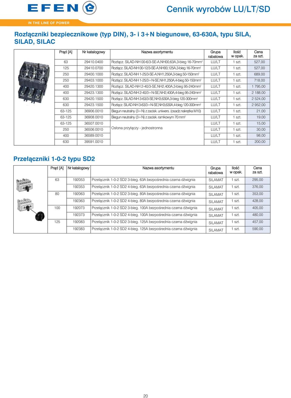 SILAD-H -25/-SE-A,H,250A,-bieg 50-50mm 2 szt. 689,00 250 2940.000 Rozłącz. SILAD-H -25/+-SE,H,250A,4-bieg 50-50mm 2 szt. 78,00 400 29420.00 Rozłącz. SILAD-H 2-40/-SE,H2,400A,-bieg 95-240mm 2 szt.