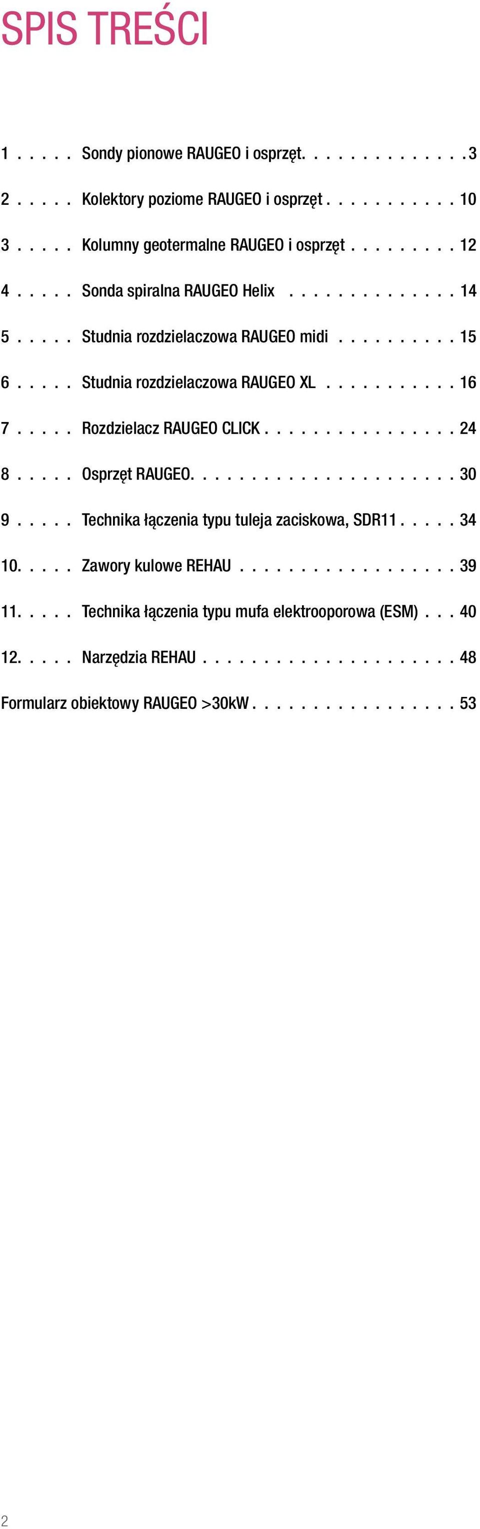 midi 15 6 Studnia rozdzielaczowa RAUGEO XL 16 7 Rozdzielacz RAUGEO CLICK 24 8 Osprzęt RAUGEO 30 9 Technika łączenia typu