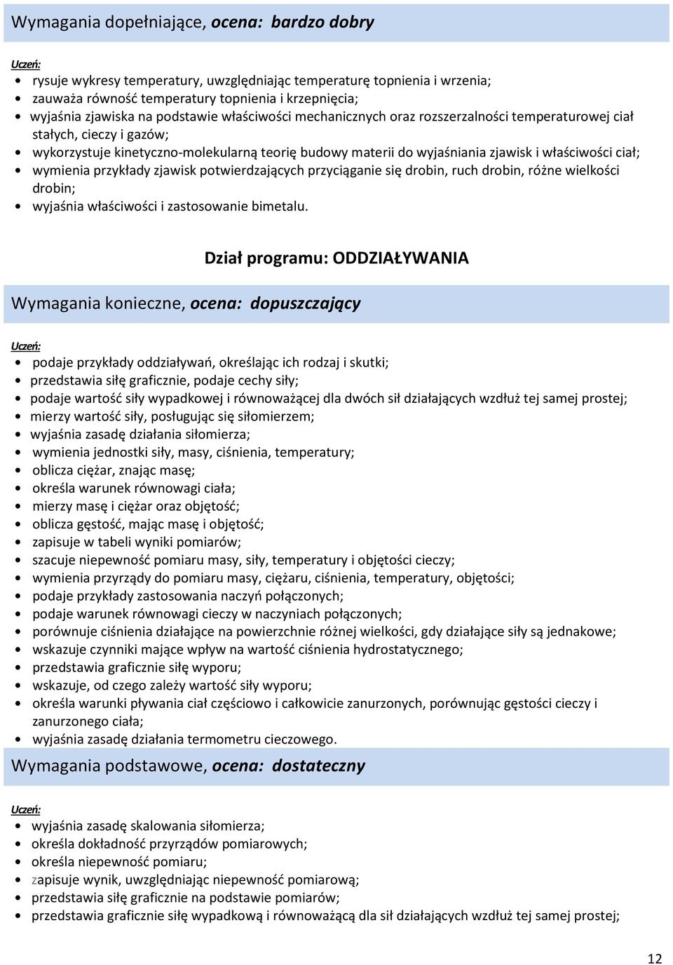 ciał; wymienia przykłady zjawisk potwierdzających przyciąganie się drobin, ruch drobin, różne wielkości drobin; wyjaśnia właściwości i zastosowanie bimetalu.