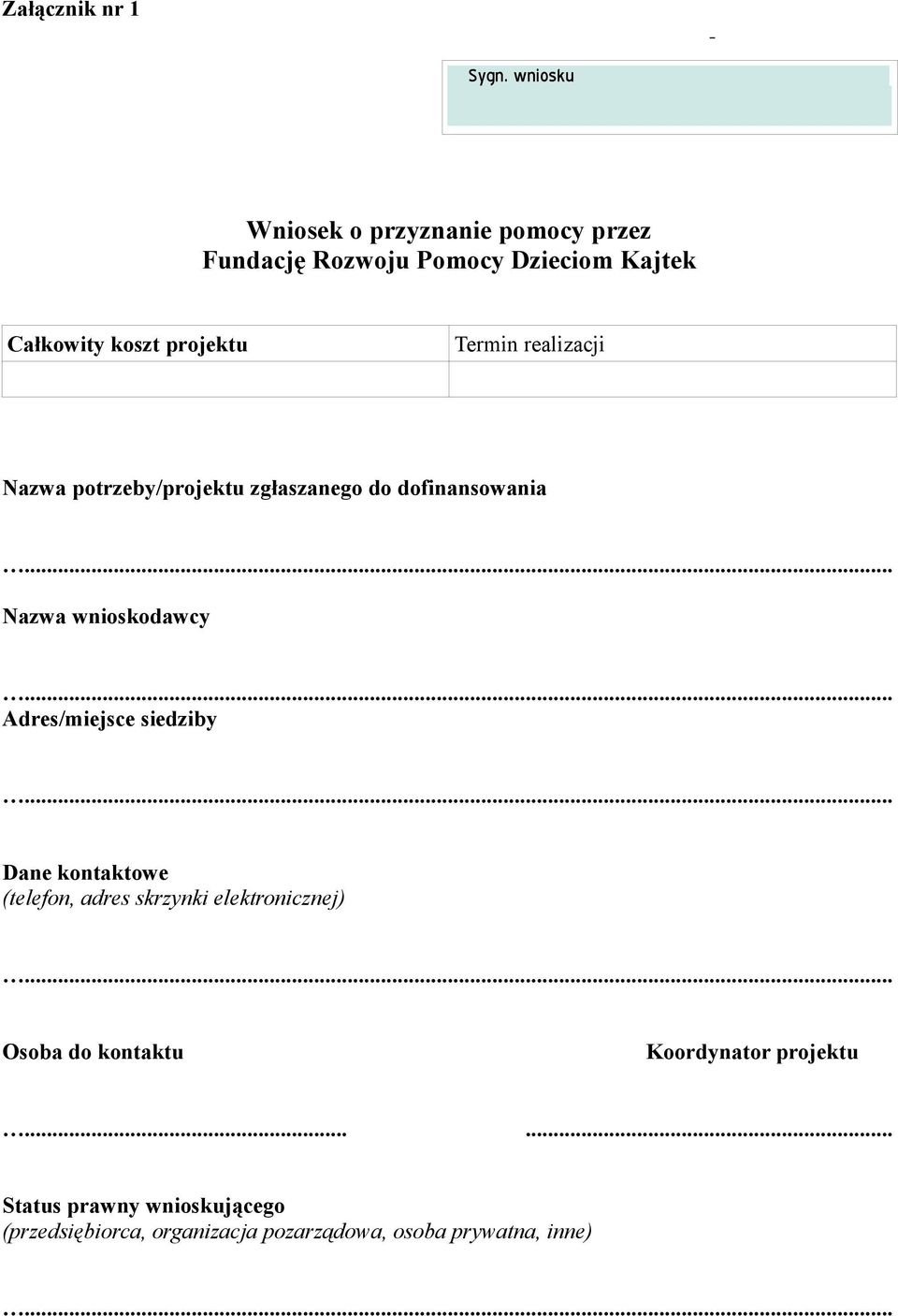 Termin realizacji Nazwa potrzeby/projektu zgłaszanego do dofinansowania Nazwa wnioskodawcy Adres/miejsce