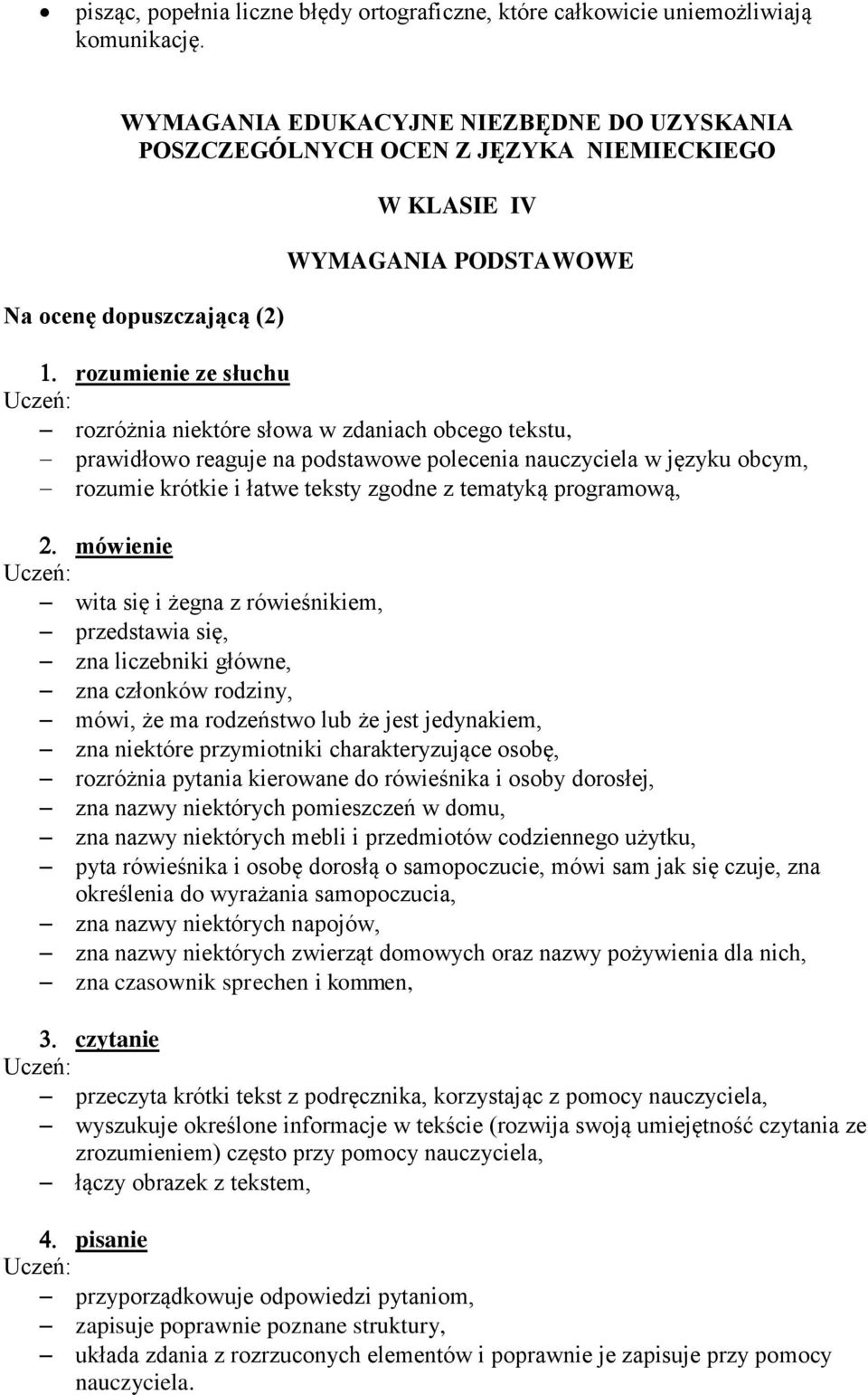 zdaniach obcego tekstu, prawidłowo reaguje na podstawowe polecenia nauczyciela w języku obcym, rozumie krótkie i łatwe teksty zgodne z tematyką programową, mówienie wita się i żegna z rówieśnikiem,