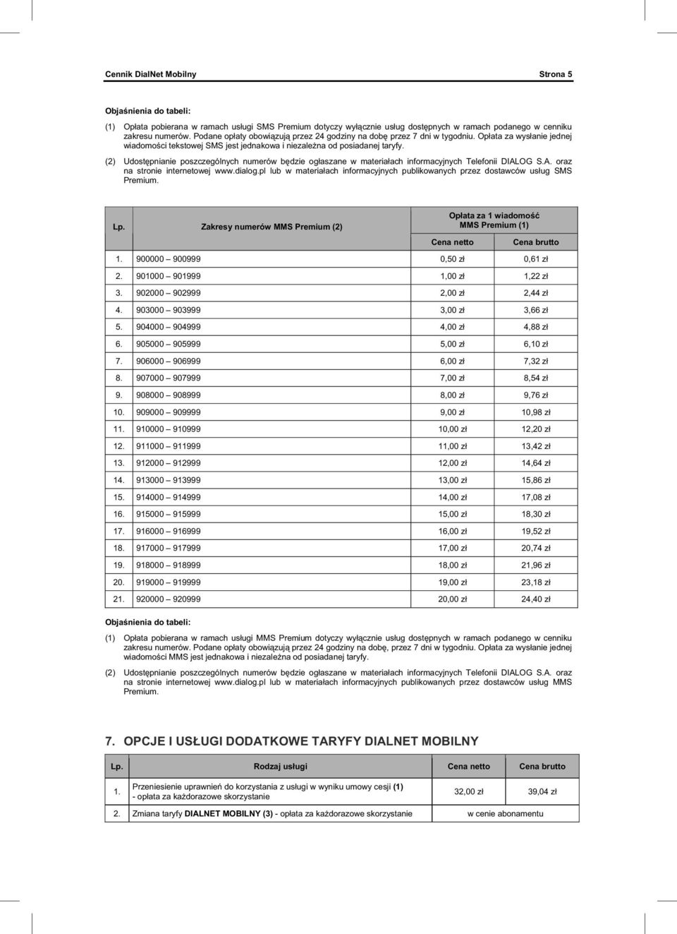 (2) Udost pnianie poszczególnych numerów b dzie og aszane w materia ach informacyjnych Telefonii DIALOG S.A. oraz na stronie internetowej www.dialog.