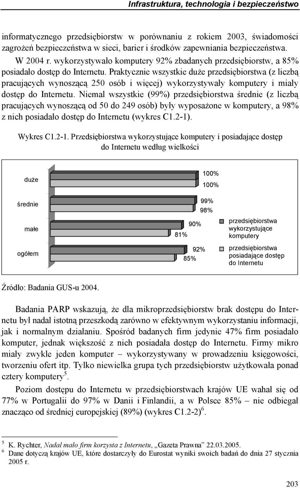 Praktycznie wszystkie duże przedsiębiorstwa (z liczbą pracujących wynoszącą 250 osób i więcej) wykorzystywały komputery i miały dostęp do Internetu.