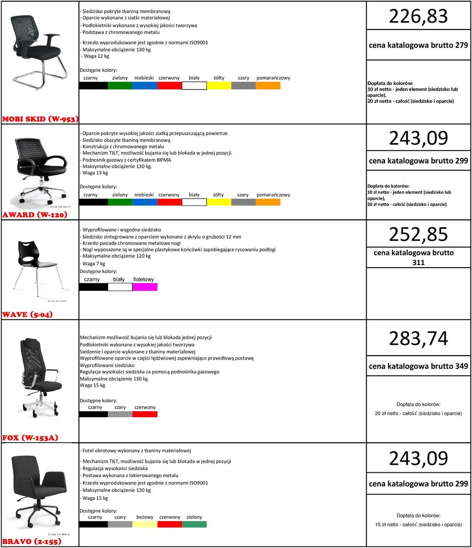 - Waga 13 kg 299 AWARD (W-120) - Wyprofilowane i wygodne siedzisko - Siedzisko zintegrowane z oparciem wykonane z akrylu o grubości 12 mm - Krzesło posiada chromowane metalowe nogi - Nogi wyposażone