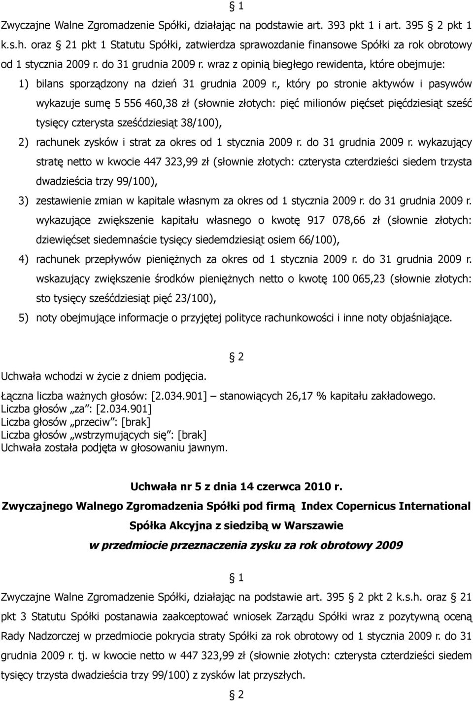 wraz z opinią biegłego rewidenta, które obejmuje: 1) bilans sporządzony na dzień 31 grudnia 2009 r.