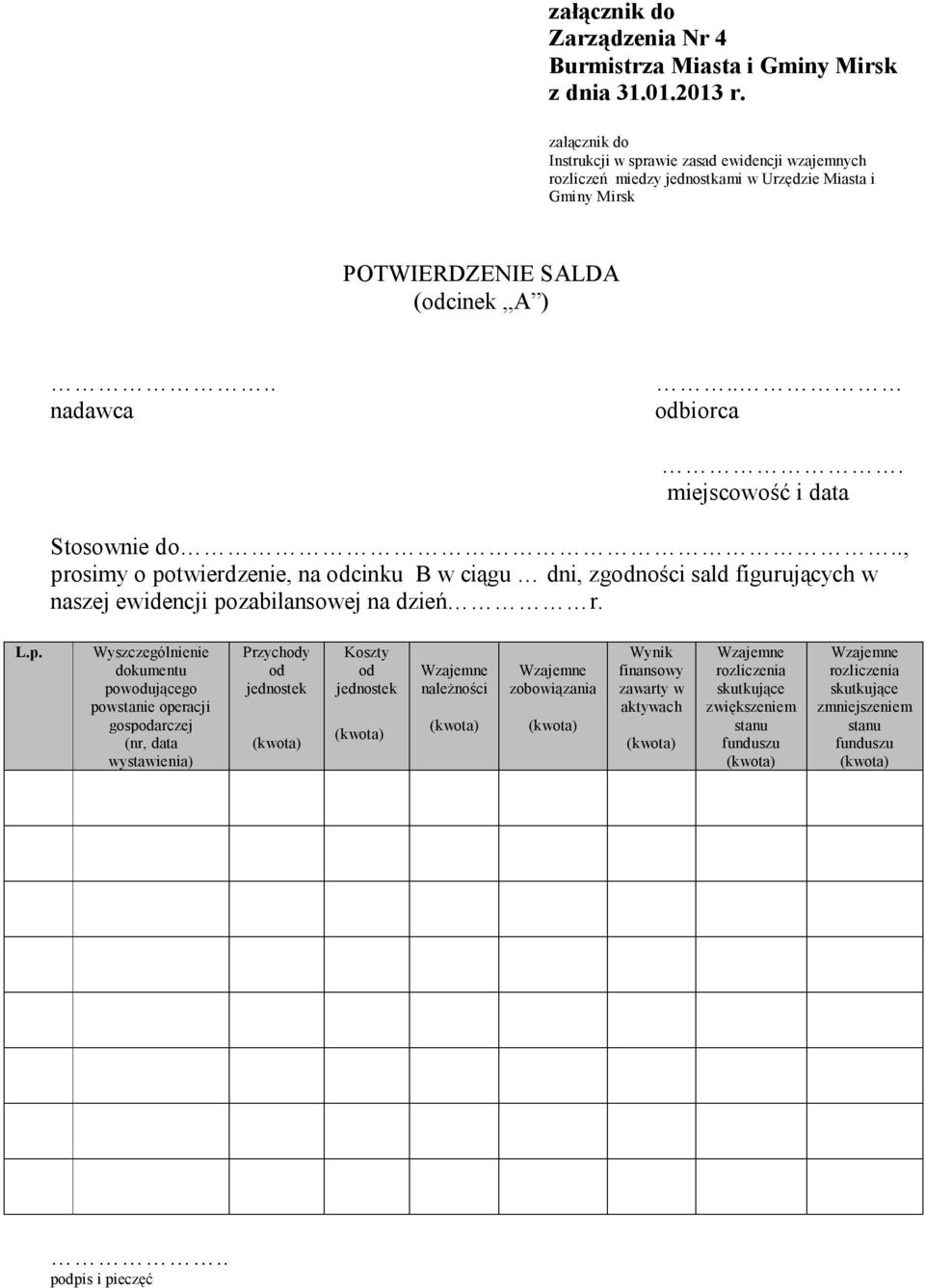 . nadawca.. biorca. miejscowość i data Stosownie do.