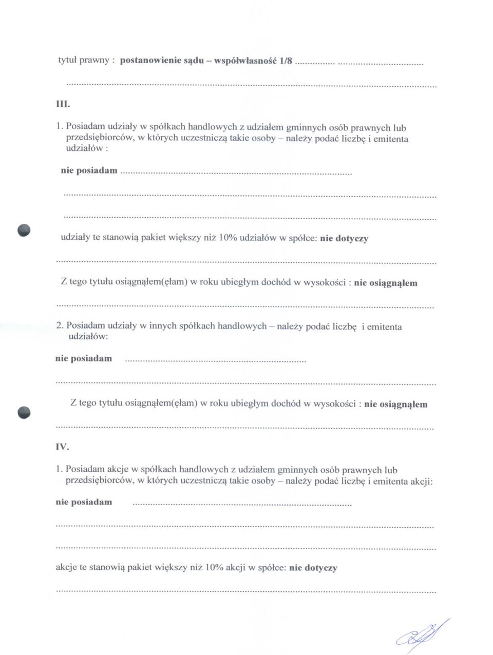 Posiadam udzialy w spolkach handlowych z udzialem gminnych osob prawnych lub przedsiebiorcow, w ktorych uczestnicza takie osoby nalezy podac liczbe i emitenta udzialow: udzialy te stanowia pakiet