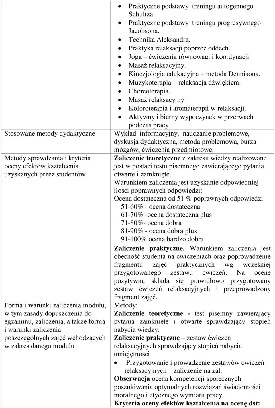 Technika Aleksandra. Praktyka relaksacji poprzez oddech. Joga ćwiczenia równowagi i koordynacji. Masaż relaksacyjny. Kinezjologia edukacyjna metoda Dennisona. Muzykoterapia relaksacja dźwiękiem.