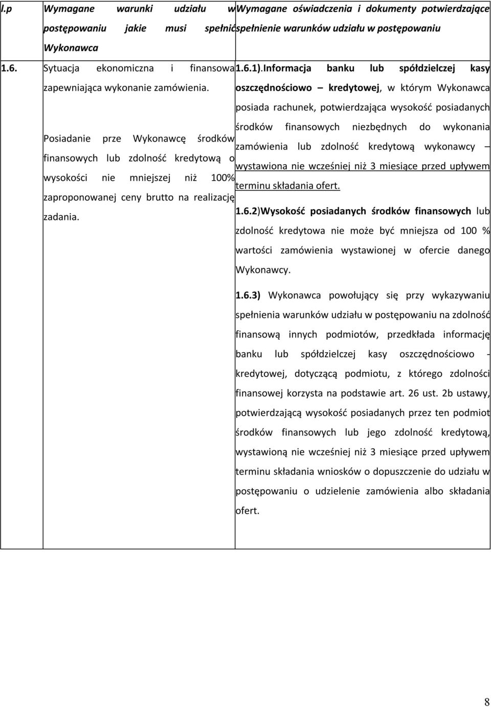 oszczędnościowo kredytowej, w którym Wykonawca posiada rachunek, potwierdzająca wysokość posiadanych środków finansowych niezbędnych do wykonania Posiadanie prze Wykonawcę środków zamówienia lub